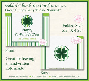 St. Patrick's Day Party Thank You Card Birthday Family Holiday Green Stripes Shamrock Lucky Irish 1st Boogie Bear Invitations Connell Theme