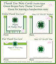 Load image into Gallery viewer, St. Patrick&#39;s Day Party Thank You Card Birthday Family Holiday Green Stripes Shamrock Lucky Irish 1st Boogie Bear Invitations Connell Theme