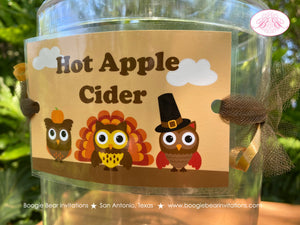 Thanksgiving Owls Party Beverage Card Wrap Drink Label Sign Birthday Boy Girl Fall Harvest Pumpkin Bird Boogie Bear Invitations Rylan Theme