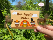 Load image into Gallery viewer, Thanksgiving Owls Party Beverage Card Wrap Drink Label Sign Birthday Boy Girl Fall Harvest Pumpkin Bird Boogie Bear Invitations Rylan Theme