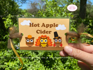 Thanksgiving Owls Party Beverage Card Wrap Drink Label Sign Birthday Boy Girl Fall Harvest Pumpkin Bird Boogie Bear Invitations Rylan Theme