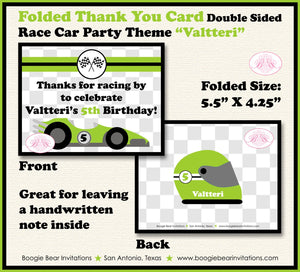 Race Car Party Thank You Card Black Birthday Boy Girl Lime Green Grand Prix Racing Track Kids Boogie Bear Invitations Valtteri Theme Printed