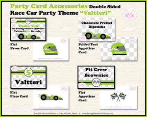 Race Car Birthday Party Favor Card Tent Appetizer Place Lime Green Boy Girl Racing Driver Kid Boogie Bear Invitations Valtteri Theme Printed