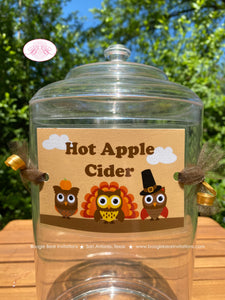 Thanksgiving Owls Party Beverage Card Wrap Drink Label Sign Birthday Boy Girl Fall Harvest Pumpkin Bird Boogie Bear Invitations Rylan Theme