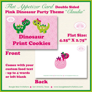 Pink Dinosaur Birthday Favor Party Card Tent Place Food Appetizer Folded Tag Green Jurassic Stomp Girl Boogie Bear Invitations Claudia Theme