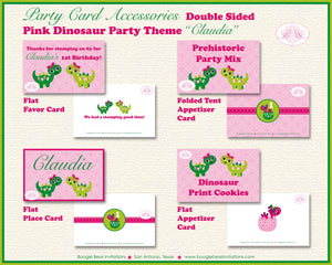 Pink Dinosaur Birthday Favor Party Card Tent Place Food Appetizer Folded Tag Green Jurassic Stomp Girl Boogie Bear Invitations Claudia Theme