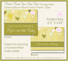 Load image into Gallery viewer, Balloon Hearts Baby Shower Thank You Note Card Party Birthday Green Yellow Neutral Balloon Love Boogie Bear Invitations Piper Theme Printed