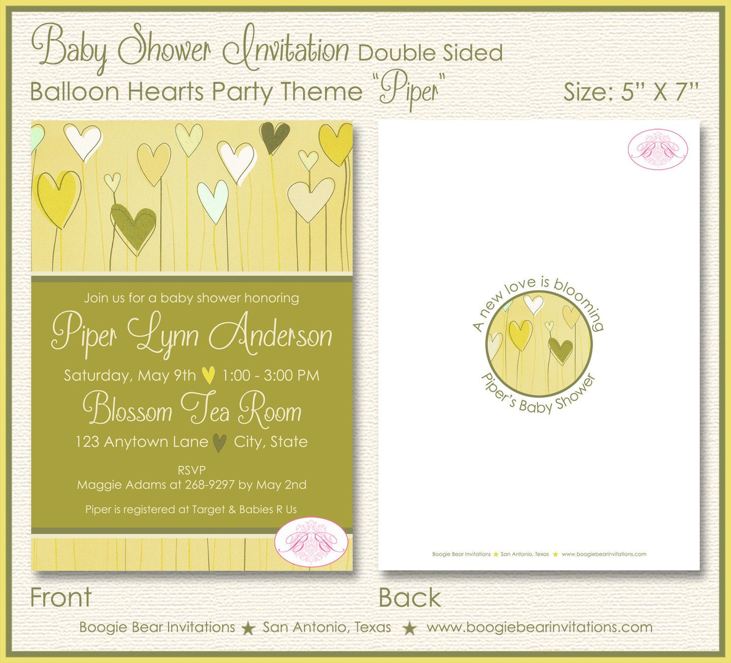 Balloon Hearts Baby Shower Invitation Party Valentine's Day Love Boy Girl Boogie Bear Invitations Piper Theme Paperless Printable Printed