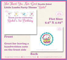 Load image into Gallery viewer, Spring Lambs Party Thank You Card Birthday Easter Egg Hunt Purple Pink Blue Baa Lamb Tail Sheep Boogie Bear Invitations Rachel Theme Printed