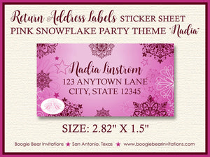 Winter Snowflake Birthday Party Invitation Pink Snow Christmas Formal Dinner Boogie Bear Invitations Nadia Theme Paperless Printable Printed