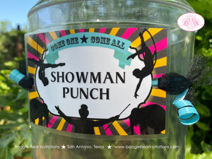Pink Circus Showman Party Beverage Card Wrap Drink Label Birthday Animals Acrobat Carnival Blue Girl Boogie Bear Invitations Phyllis Theme