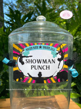 Load image into Gallery viewer, Pink Circus Showman Party Beverage Card Wrap Drink Label Birthday Animals Acrobat Carnival Blue Girl Boogie Bear Invitations Phyllis Theme