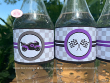 Load image into Gallery viewer, Purple Motorcycle Birthday Party Bottle Wraps Wrapper Cover Label Enduro Motocross Race Tack Racing Boogie Bear Invitations Courtney Theme