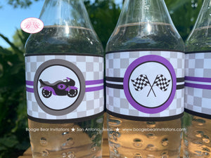 Purple Motorcycle Birthday Party Bottle Wraps Wrapper Cover Label Enduro Motocross Race Tack Racing Boogie Bear Invitations Courtney Theme