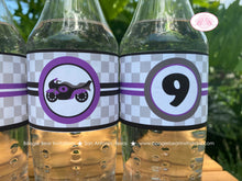 Load image into Gallery viewer, Purple Motorcycle Birthday Party Bottle Wraps Wrapper Cover Label Enduro Motocross Race Tack Racing Boogie Bear Invitations Courtney Theme