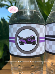 Purple Motorcycle Birthday Party Bottle Wraps Wrapper Cover Label Enduro Motocross Race Tack Racing Boogie Bear Invitations Courtney Theme