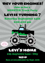 Load image into Gallery viewer, Monster Truck Birthday Party Invitation Green Boy Girl Event Show Arena Rally Boogie Bear Invitations Levi Theme Paperless Printable Printed