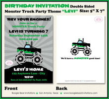 Load image into Gallery viewer, Monster Truck Birthday Party Invitation Green Boy Girl Event Show Arena Rally Boogie Bear Invitations Levi Theme Paperless Printable Printed