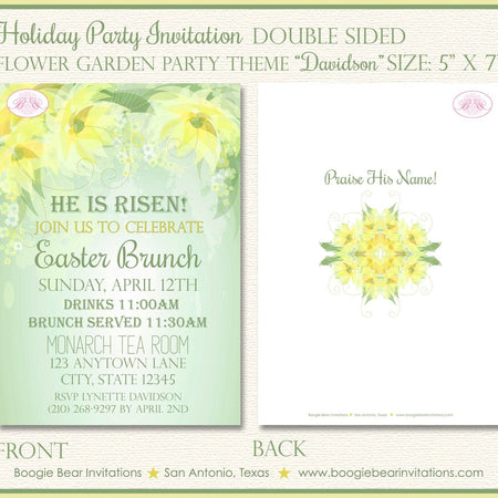 Flower Green Garden Party Invitation Brunch Easter Spring Floral Yellow Boogie Bear Invitations Davidson Theme Paperless Printable Printed