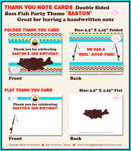 Load image into Gallery viewer, Bass Fish Fishing Birthday Thank You Card Party Red Green Blue Camping Rustic Rod Reel Boy Girl Boogie Bear Invitations Easton Theme Printed