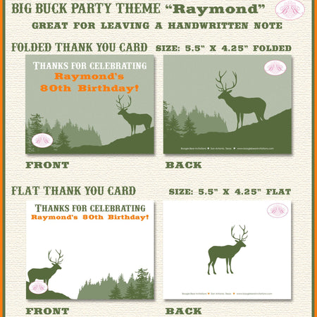 Deer Hunting Birthday Thank You Card Party Big Buck Elk Hunting Boy Mountains Forest Nature Boogie Bear Invitations Raymond Theme Printed