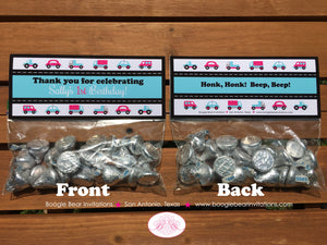 Pink Cars Trucks Birthday Party Treat Bag Toppers Folded Favor Girl Turquoise Blue 1st 2nd 3rd 4th 5th Boogie Bear Invitations Sally Theme