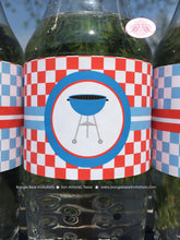 Load image into Gallery viewer, BBQ Reveal Baby Shower Bottle Wraps Wrappers Cover Label Grill Q Red Blue Boy Girl Barbecue Cook Party Boogie Bear Invitations Shiloh Theme
