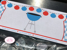 Load image into Gallery viewer, BBQ Reveal Baby Shower Treat Bag Toppers Folded Favor Grill Q Red Blue Boy Girl Barbecue Party Twins Boogie Bear Invitations Shiloh Theme