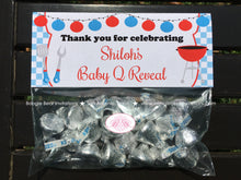 Load image into Gallery viewer, BBQ Reveal Baby Shower Treat Bag Toppers Folded Favor Grill Q Red Blue Boy Girl Barbecue Party Twins Boogie Bear Invitations Shiloh Theme
