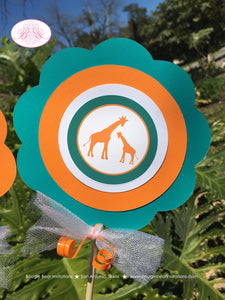 Orange Giraffe Baby Shower Centerpiece Sticks Party Boy Girl Aqua Teal Little Girl Mom Safari Zoo Jungle Boogie Bear Invitations Kelly Theme