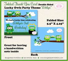 Load image into Gallery viewer, St. Patrick&#39;s Day Owls Party Thank You Card Birthday Girl Boy Green Shamrock 4 Leaf Clover Luck Boogie Bear Invitations Ashlyn Theme Printed