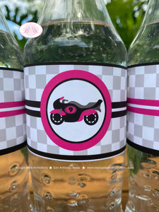 Pink Motorcycle Birthday Party Bottle Wraps Wrapper Cover Label Motocross Enduro Racing Race Track Kid Boogie Bear Invitations Lindsey Theme