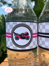 Load image into Gallery viewer, Pink Motorcycle Birthday Party Bottle Wraps Wrapper Cover Label Motocross Enduro Racing Race Track Kid Boogie Bear Invitations Lindsey Theme