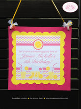 Load image into Gallery viewer, Pink Lemonade Birthday Party Door Banner Stand Girl Chevron Yellow Vintage Country Sweet Lemon Drink Boogie Bear Invitations Janine Theme