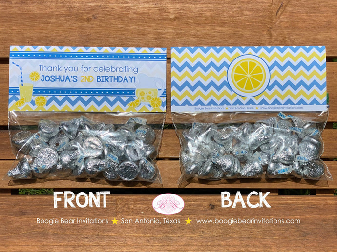 Blue Lemonade Party Treat Bag Toppers Favor Tent Birthday Boy Yellow Summer Lemon Stand Garden Retro Boogie Bear Invitations Joshua Theme