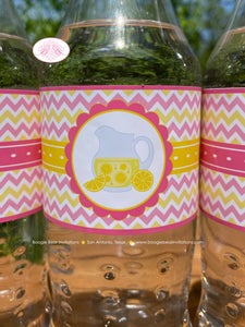 Pink Lemonade Birthday Party Bottle Wraps Label Cover Wrapper Yellow Chevron Girl Summer Lemon Drink Boogie Bear Invitations Janine Theme