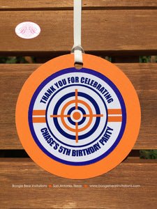 Foam Dart Gun Birthday Party Favor Tags Orange Blue Bullseye Target Practice Boy Foam Fight Bullseye Win Boogie Bear Invitations Chase Theme
