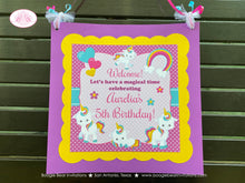 Load image into Gallery viewer, Rainbow Unicorn Birthday Party Door Banner Birthday Girl Pink Blue Yellow Purple Magic Mythology Pony Boogie Bear Invitations Aurelia Theme