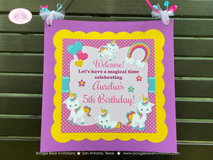 Rainbow Unicorn Birthday Party Door Banner Birthday Girl Pink Blue Yellow Purple Magic Mythology Pony Boogie Bear Invitations Aurelia Theme