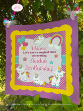 Load image into Gallery viewer, Rainbow Unicorn Birthday Party Door Banner Birthday Girl Pink Blue Yellow Purple Magic Mythology Pony Boogie Bear Invitations Aurelia Theme