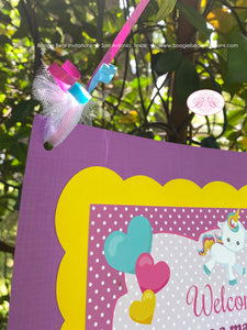 Rainbow Unicorn Birthday Party Door Banner Birthday Girl Pink Blue Yellow Purple Magic Mythology Pony Boogie Bear Invitations Aurelia Theme