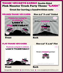 Pink Monster Truck Birthday Party Thank You Card Black Favor Demo Arena Rally Smash Up Crash Show Boogie Bear Invitations Lana Theme Printed