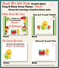 Load image into Gallery viewer, Frog Duck Party Thank You Card Birthday Girl Boy Red Wagon Spring Splash Garden Gardening Seed Boogie Bear Invitations Charlie Theme Printed
