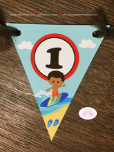 Load image into Gallery viewer, Surfer Boy Pennant I am 1 Banner Birthday Party Highchair Beach Swimming Pool Surfing Surf Ocean 1st Boogie Bear Invitations Kimoni Theme