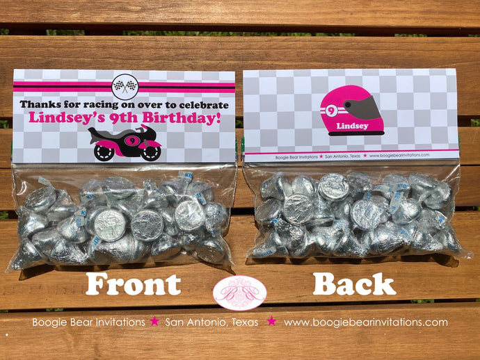 Pink Motorcycle Birthday Party Treat Bag Toppers Folded Favor Girl Enduro Motocross Racing Race Track Boogie Bear Invitations Lindsey Theme