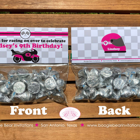 Pink Motorcycle Birthday Party Treat Bag Toppers Folded Favor Girl Enduro Motocross Racing Race Track Boogie Bear Invitations Lindsey Theme