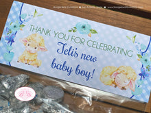 Load image into Gallery viewer, Blue Little Lamb Baby Shower Folded Treat Bag Toppers Label Farm Animals Sheep Flower Butterfly Boy Green Boogie Bear Invitations Teli Theme