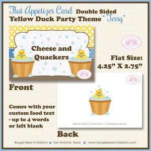 Yellow Rubber Duck Baby Shower Favor Card Tent Appetizer Food Little Duckie Chick Ducky Boy Blue Boogie Bear Invitations Terry Theme Printed