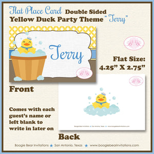 Yellow Rubber Duck Baby Shower Favor Card Tent Appetizer Food Little Duckie Chick Ducky Boy Blue Boogie Bear Invitations Terry Theme Printed