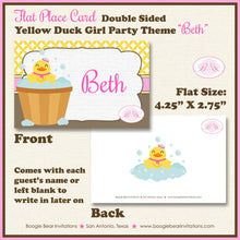 Load image into Gallery viewer, Yellow Rubber Duck Baby Shower Favor Card Tent Appetizer Food Little Duckie Ducky Pink Girl Bath Boogie Bear Invitations Beth Theme Printed